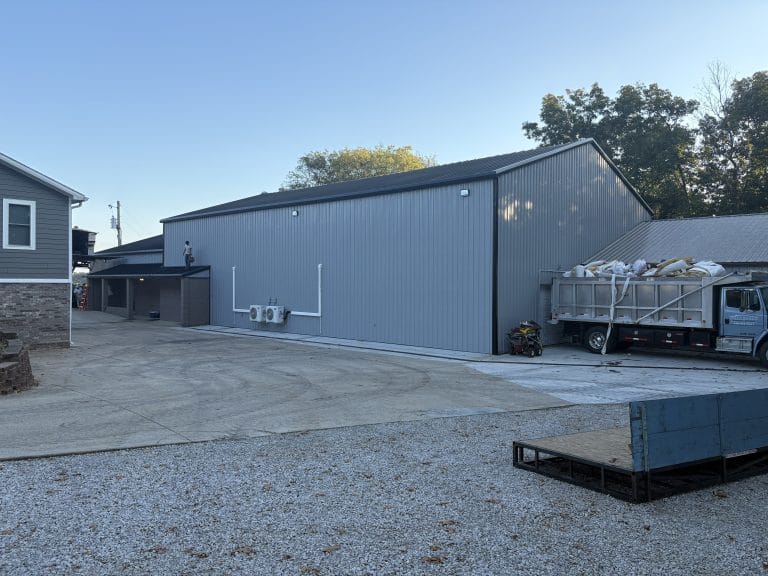 The metal on this shop was recently installed by Nate-O Roofing's professional crew.